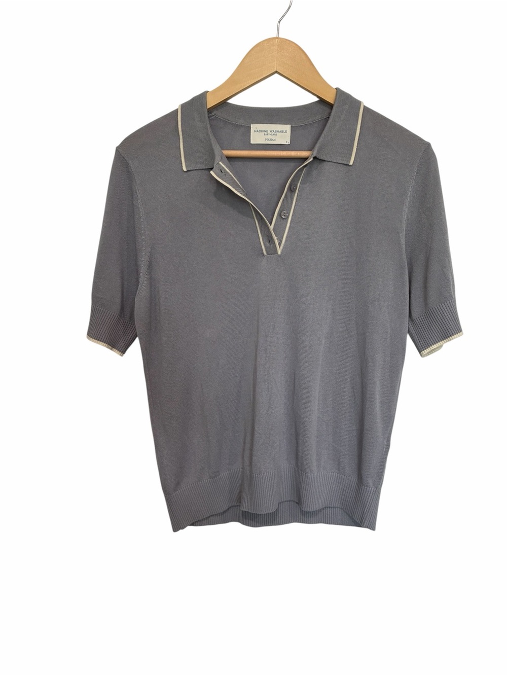 Polham light blue Short Sleeve knit Polo with Contrast Trim